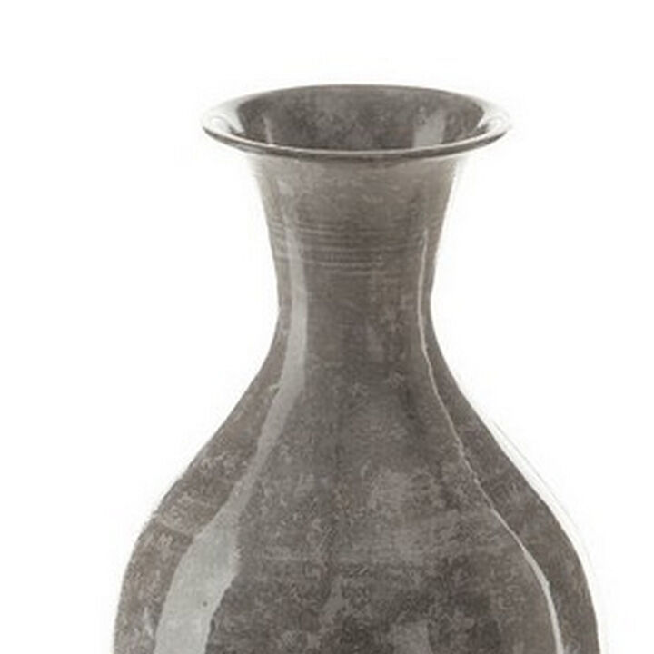 Rock 16 Inch Vintage Flower Vase, Home Decor, Antique Gray Metal Finish - Benzara