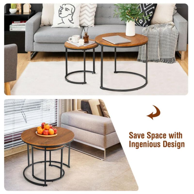 Hivvago Set of 2 Modern Round Stacking Nesting Coffee Tables