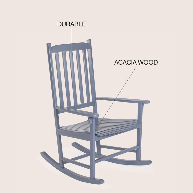 Seagrove Farmhouse Classic Slat-Back Acacia Wood Outdoor Rocking Chair