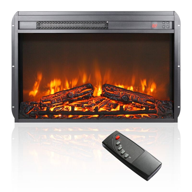 MONDAWE 26 Inch Electric Fireplace Insert, Ultra Thin Heater With Log Set and Realistic Flame, Remote Control With Timer, Overheating Protection