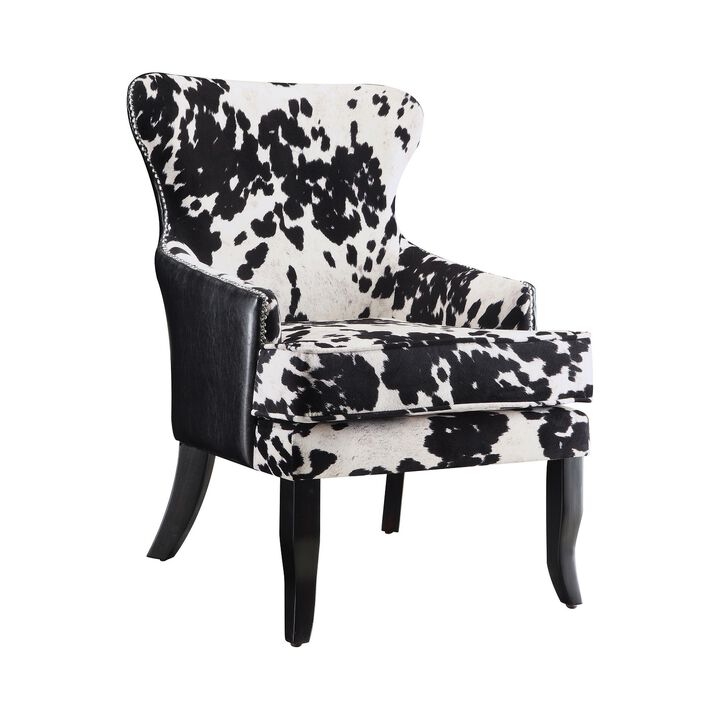 Cowhide Print Accent Chair with Nailhead Trim, Black and White