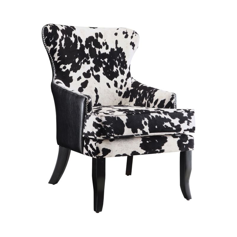 Cowhide Print Accent Chair with Nailhead Trim, Black and White