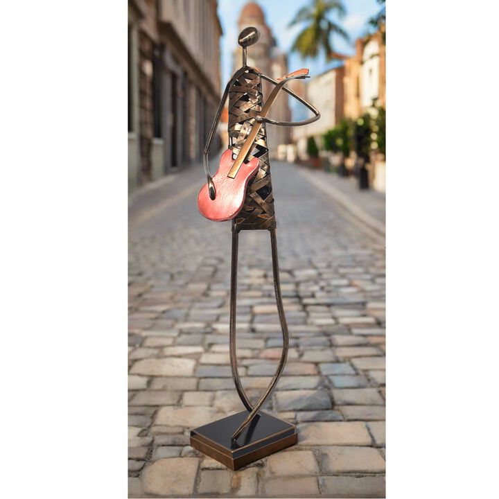 Playing Guitar  Musician Brush Bronze Color Metal Sculpture
