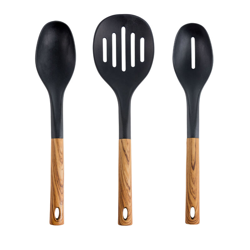 MegaChef Black Nylon Cooking Utensils with Wood Design, Set of 7