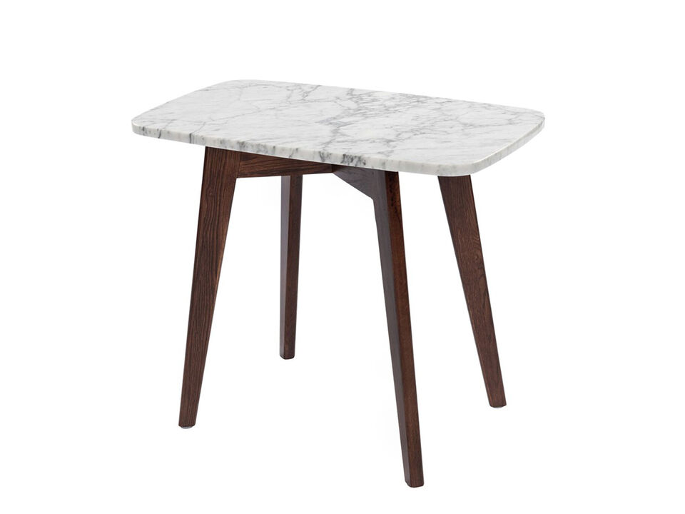 Cima 12" x 21" Rectangular Italian Carrara White Marble Side Table with Legs