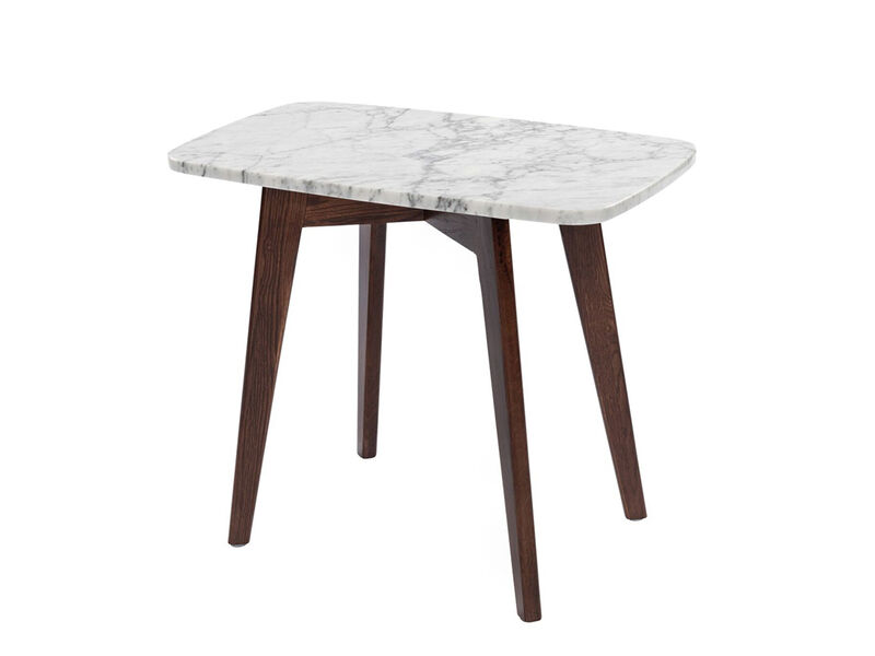 Cima 12" x 21" Rectangular Italian Carrara White Marble Side Table with Legs