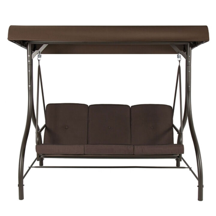 3-Person Outdoor Porch Swing with Adjustable Canopy for Backyard Relaxation