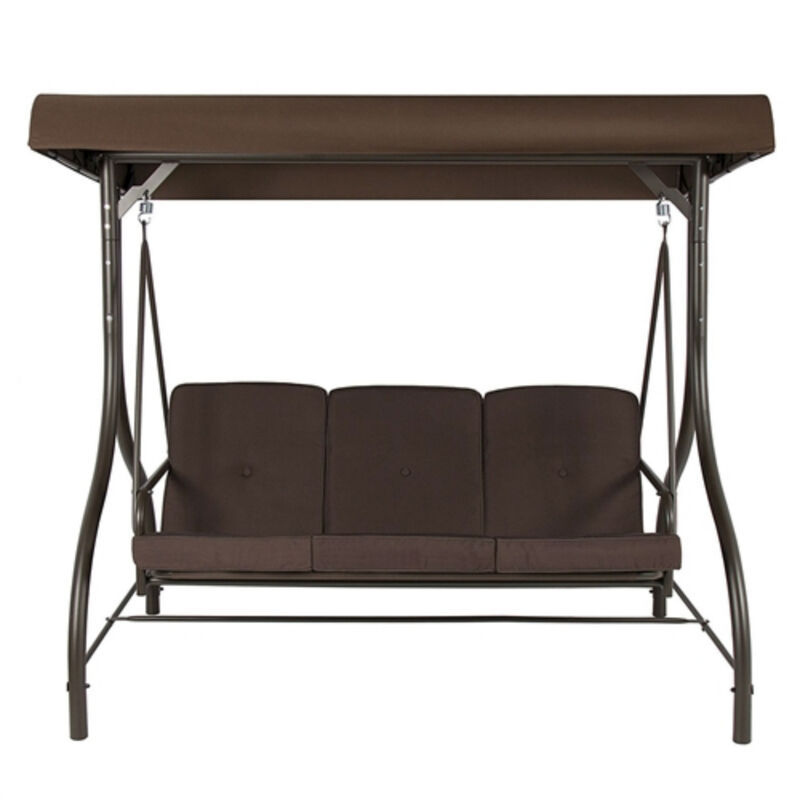 3-Person Outdoor Porch Swing with Adjustable Canopy for Backyard Relaxation