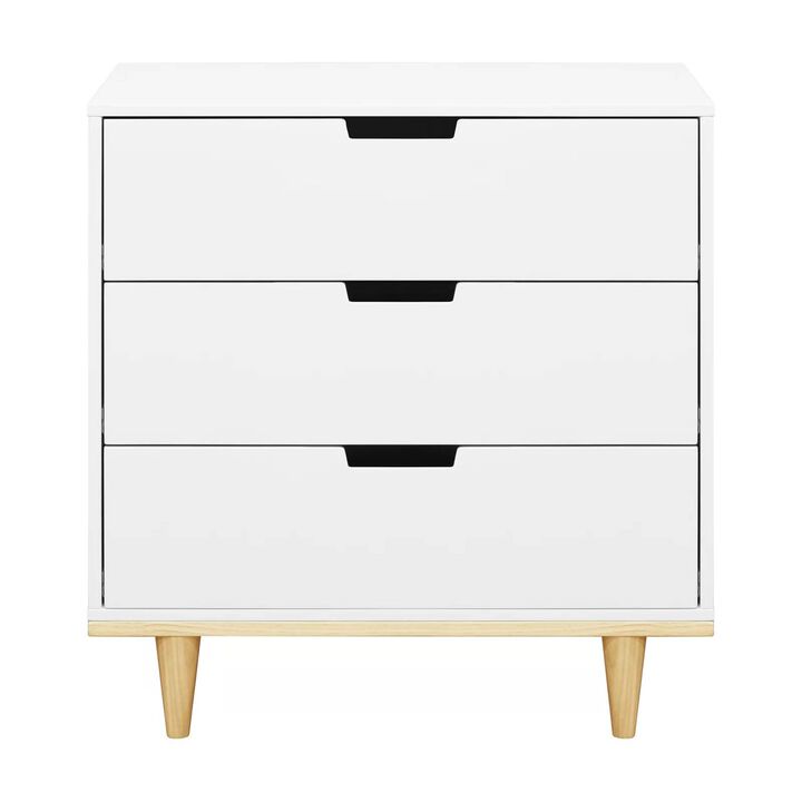 Hivvago Modern Mid-Century Style 3-Drawer Dresser Chest in White Natural Wood Finish