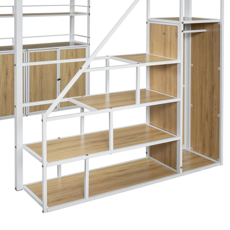 Merax Metal Loft Bed with Storage Staircase and Wardrobe