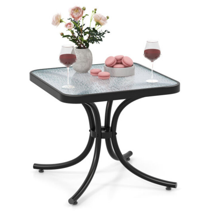 Outdoor Square End Table with Tempered Glass Top – 20" x 20" Patio Side Table
