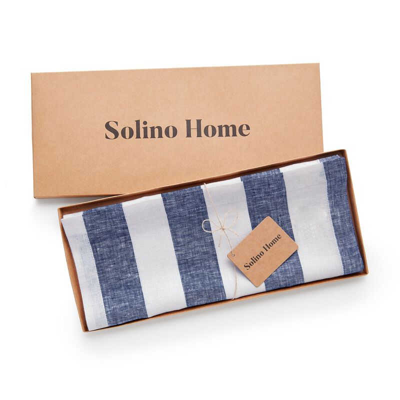 Solino Home 100% Pure Linen Table Runner | Cabana Stripe for Thanksgiving, Christmas