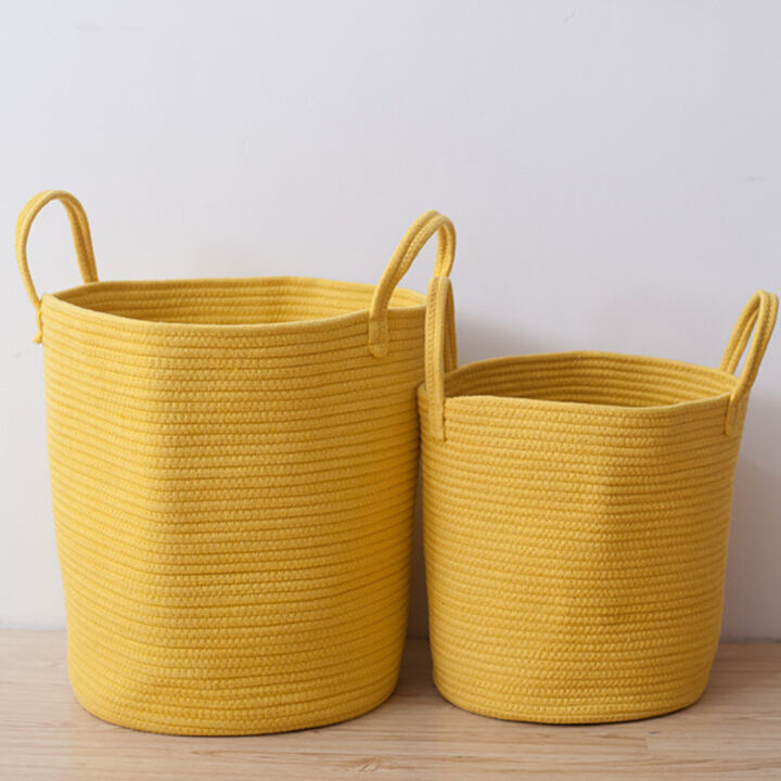 Large Cotton Rope Woven Storage Basket with Handles for Blankets and Toys