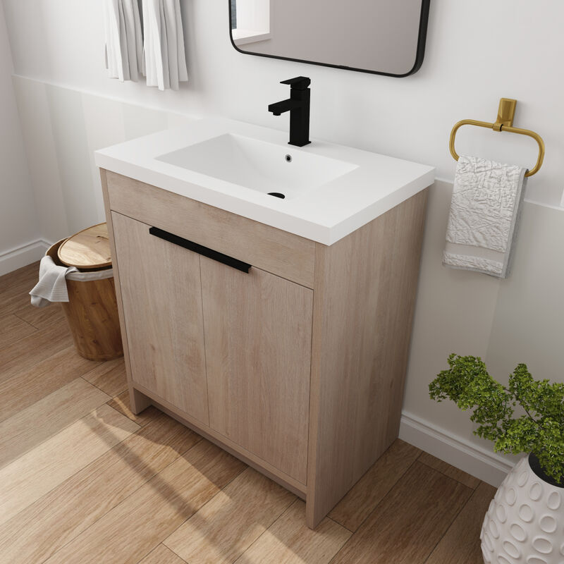 30" Freestanding Vanity with White Resin Sink & 2 Soft-Close Doors