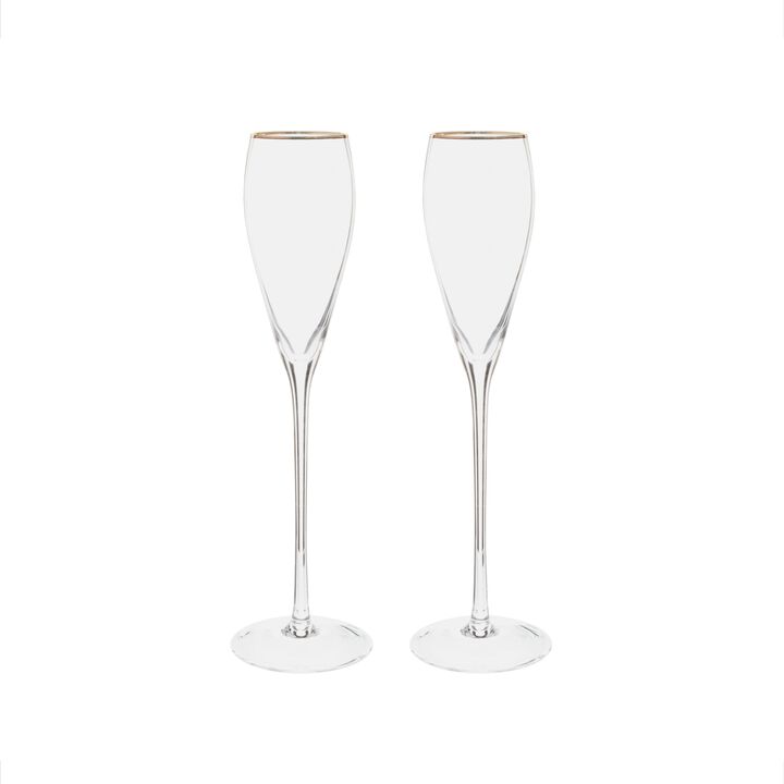 Gold-Rim Tapered Champagne Flutes Set - 8 oz