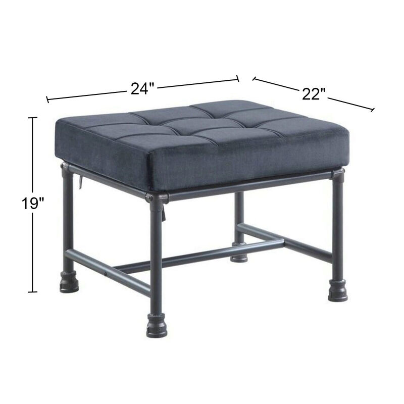 Ottoman in Tufted Gray Velvet and Sandy Gray