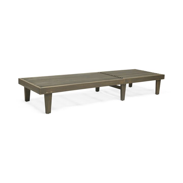 Pina Outdoor Chaise Lounger, 79 Inch, Dark Gray Slatted Acacia Wood - Benzara