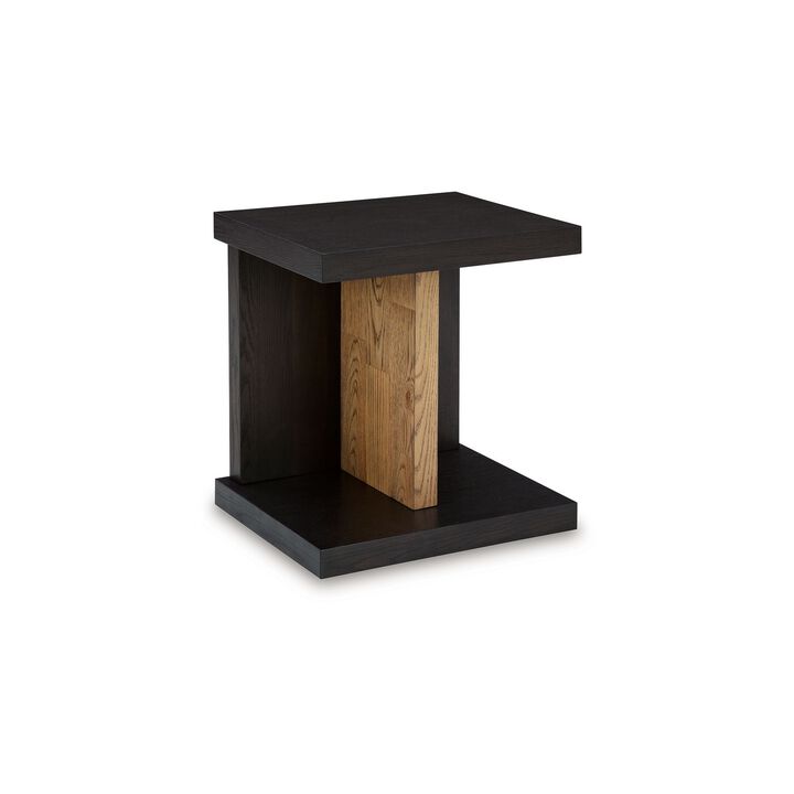 Copa Chairside End Table, Dual USB Port, 22 Inch Oak Brown and Black - Benzara