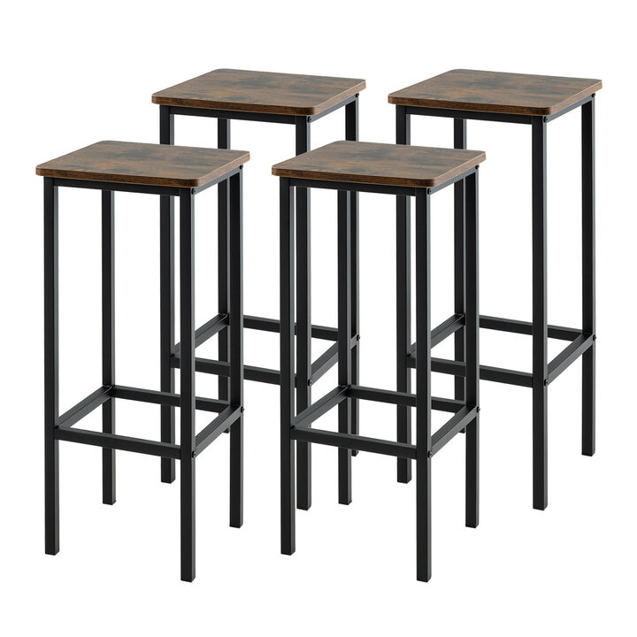 Set of 4 Bar Stools with Metal Legs and Footrest – Stylish and Durable Seating for Any Space