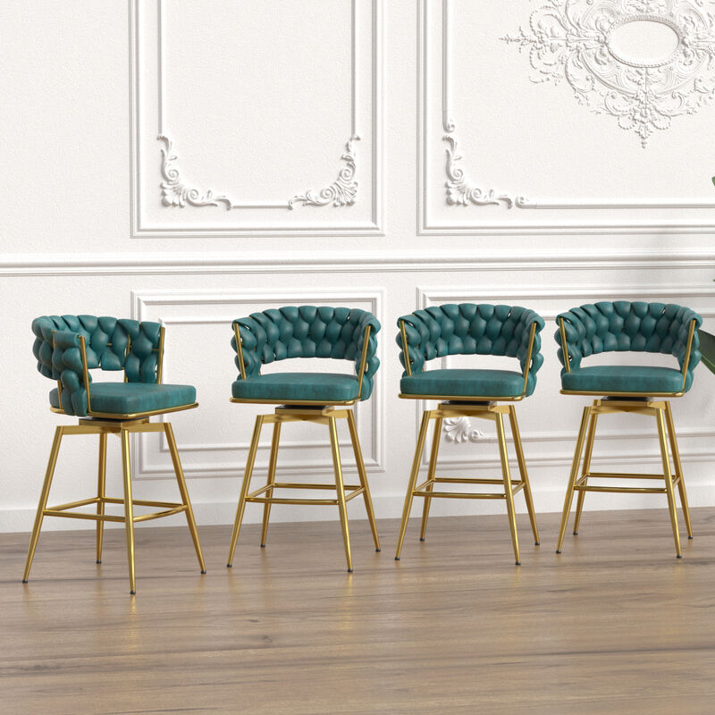 Blue Upholstered Bar Stools Set Of 2 With Swivel