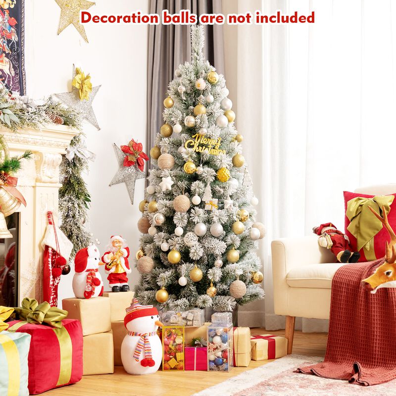 Pre-Lit Hinged Snow Flocked Christmas Tree with Remote Control