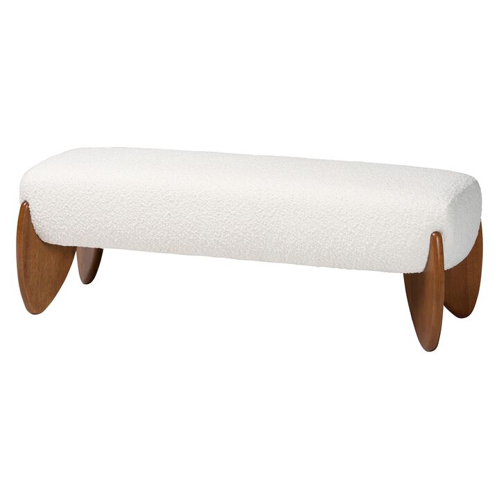 Baxton Studio Vinicio Mid Century Modern Cream Boucle Accent Bench