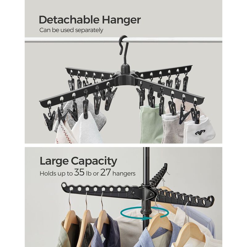 Foldable Indoor Rotary Garment Rack with 2-Tier Quadripod Frame