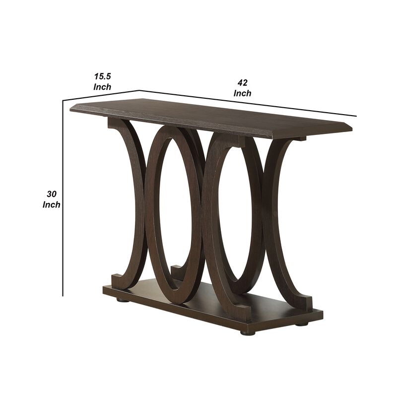 Contemporary Style C Shaped Sofa Table With Open Shelf, Espresso Brown-Benzara