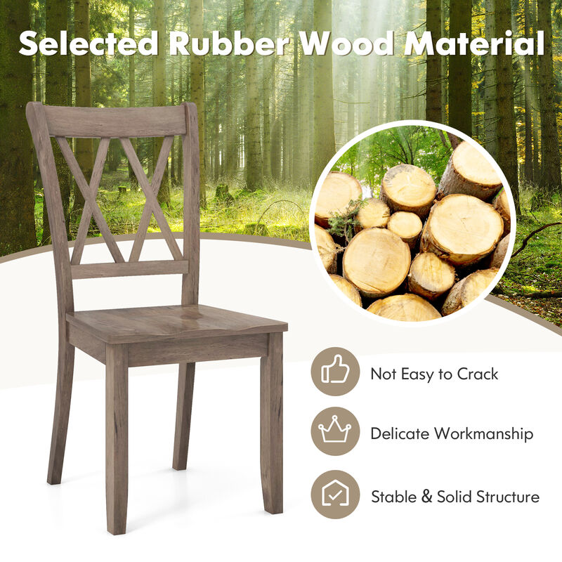 Set of 2 Cross Back Rubber Wood Dining Chairs