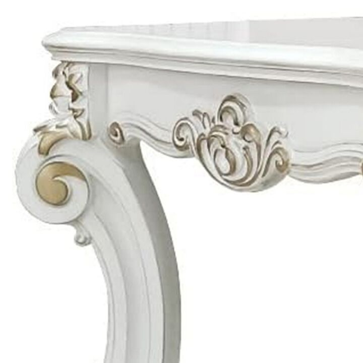 Jess 30 Inch Side End Table, Classic Scrolled Legs, 1 Shelf, Brushed Gold  - Benzara