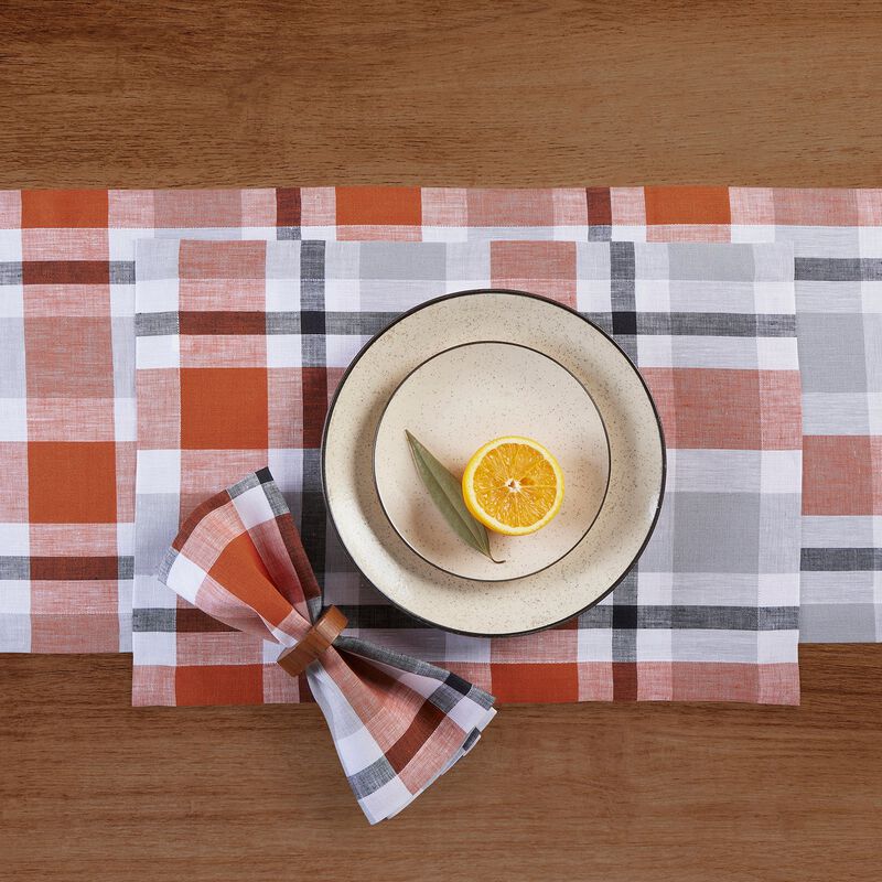 Solino Home 100% Pure Linen 14 x 19 Inch Placemats Set of 4 | Fall Buffalo Check