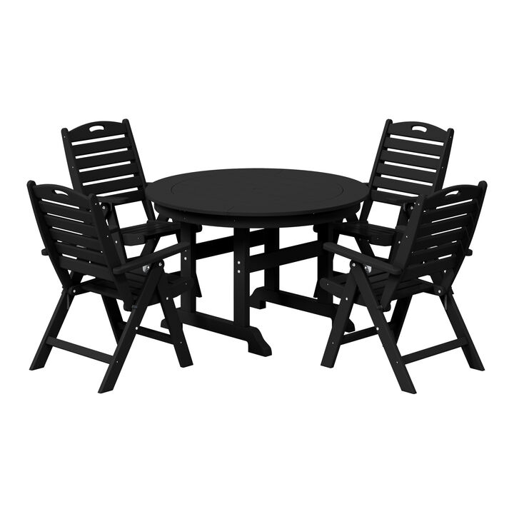 WestinTrends 5-Piece HDPE Round Patio Dining Table Set with Foldable Chairs