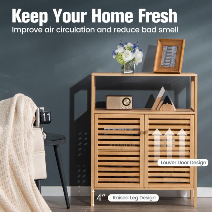 Hivvago Bamboo Bathroom Floor Storage Cabinet with Shutter Doors-Natural