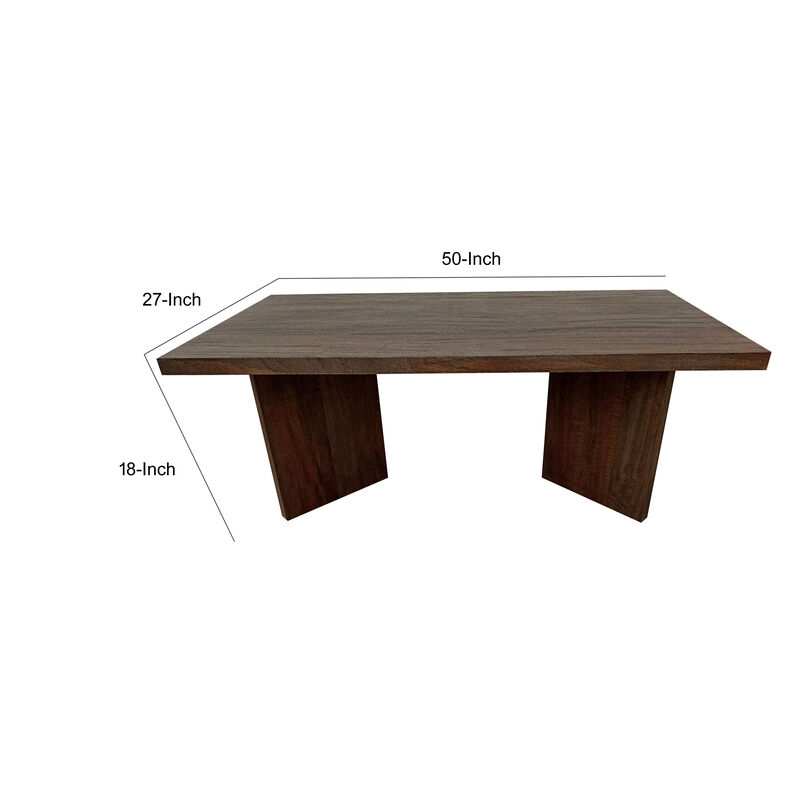 Anisa Coffee Table, 50 Inch Rectangular, Brown Solid Mango Wood Plank Style - Benzara