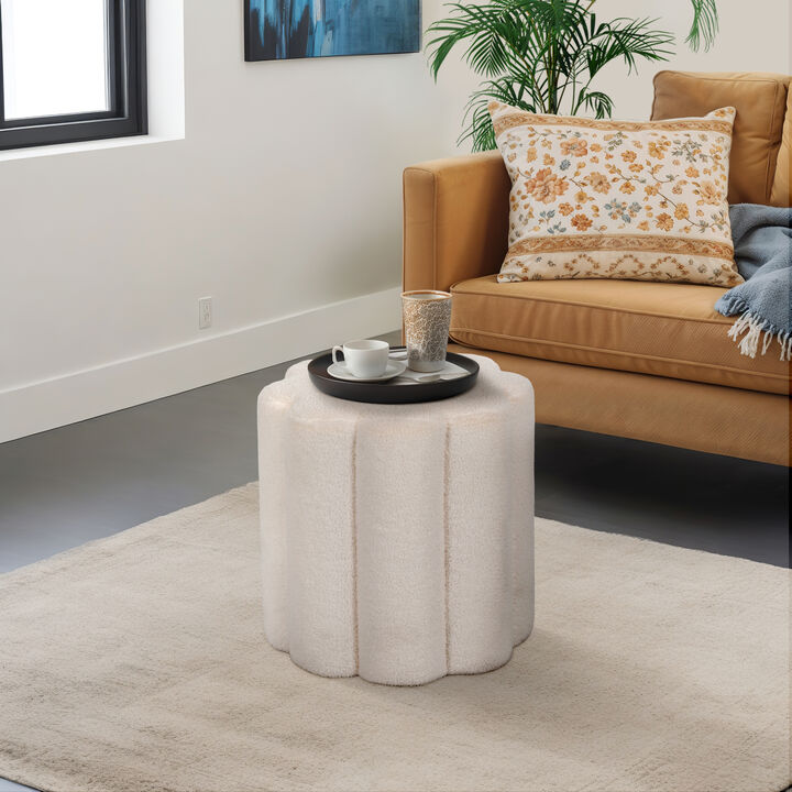 18" Petal Shaped Boucle Ottoman
