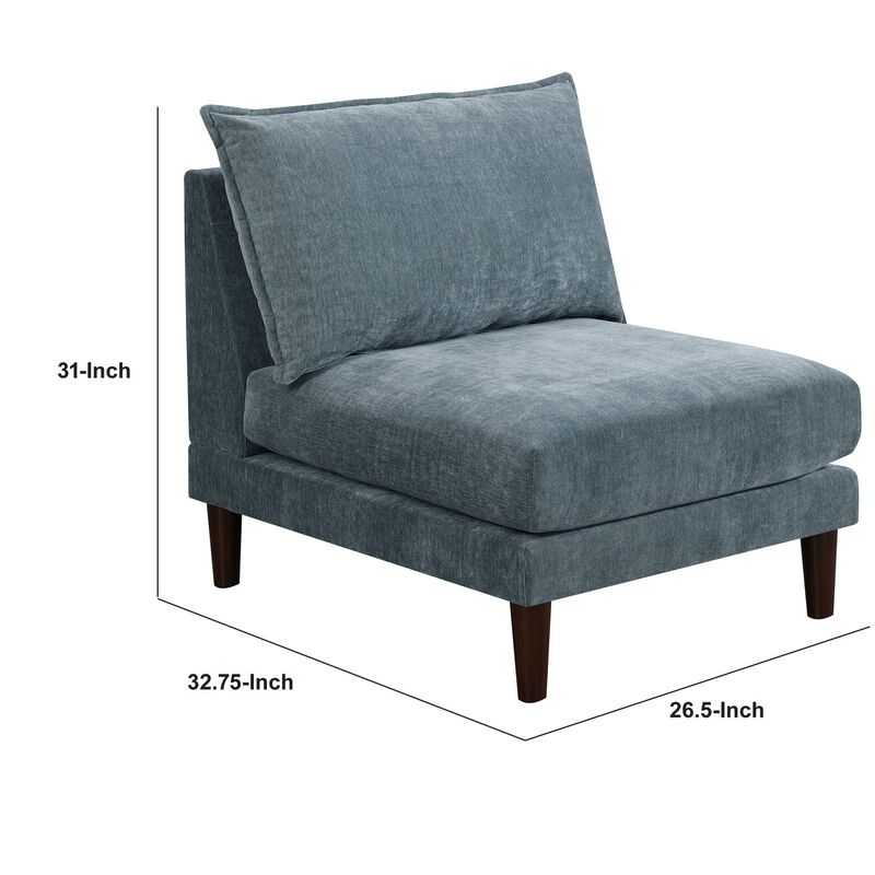 Rio 33 Inch Modular Armless Sofa Chair, Lumbar Cushion, Slate Blue Fabric - Benzara