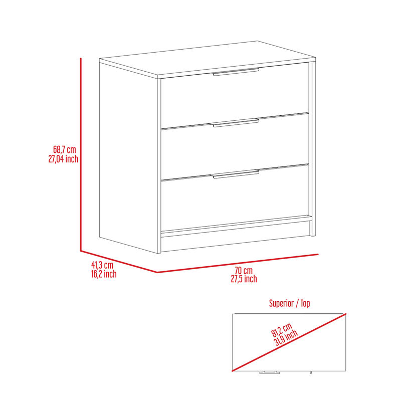 Kaia 3 Drawers Dresser, Superior Top - Black Pine