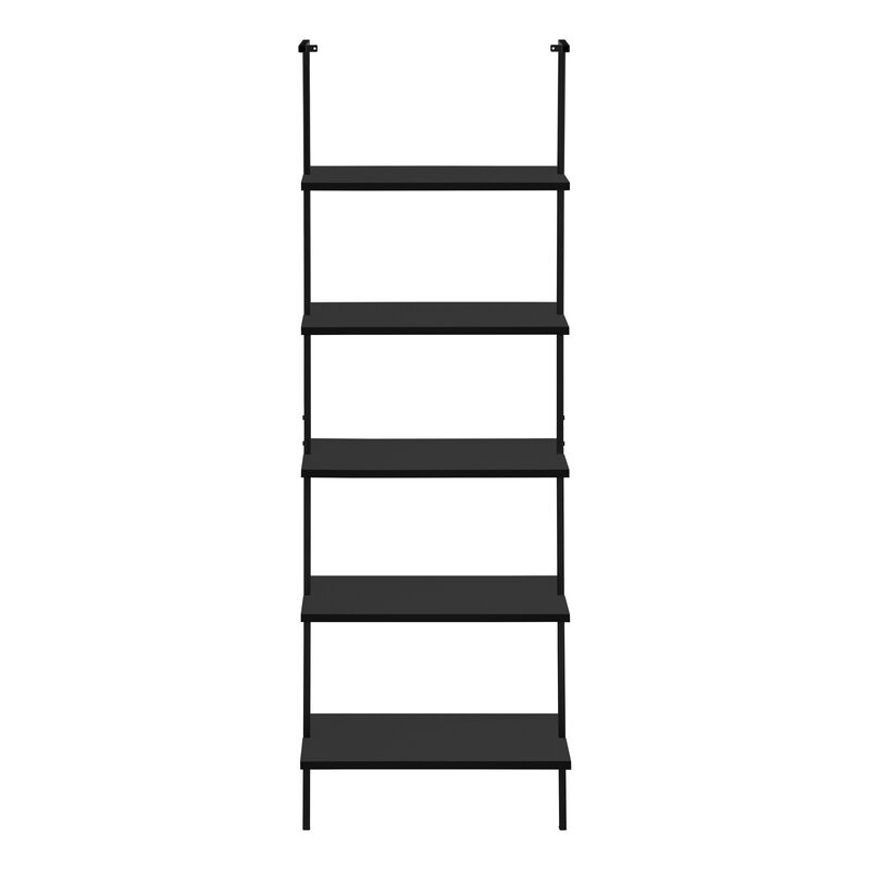 Monarch Specialties I 3683 Bookshelf, Bookcase, Etagere, Ladder, 5 Tier, 72"H, Office, Bedroom, Metal, Laminate, Black, Contemporary, Modern