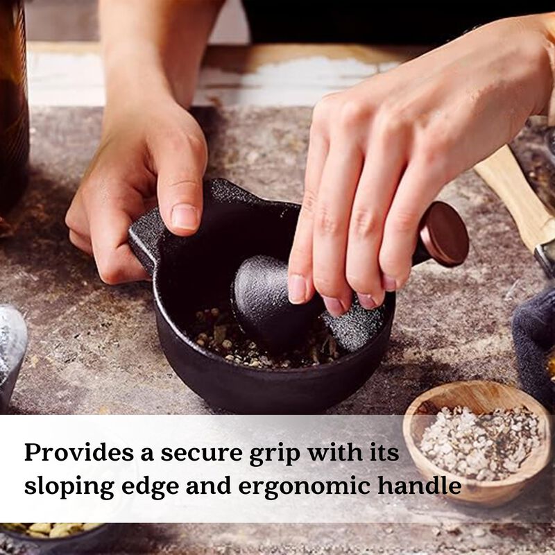 Alva Nori Enameled Cast Iron Mortar and Pestle Set 4" 2 C Easy to Clean Nonstick Manual Food Grinder, Non Toxic, Manual Crusher for Garlic, Nuts, Beans, Herbs & Spices, Small Kitchen Tools