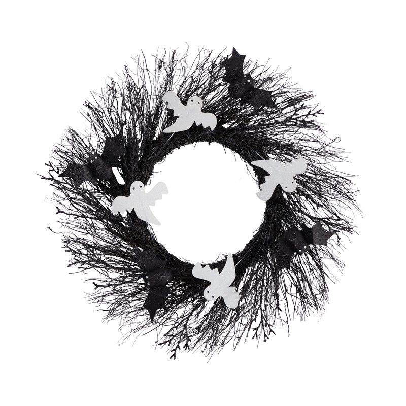 Hivvago 22" Halloween Ghost and Bats Twig Wreath