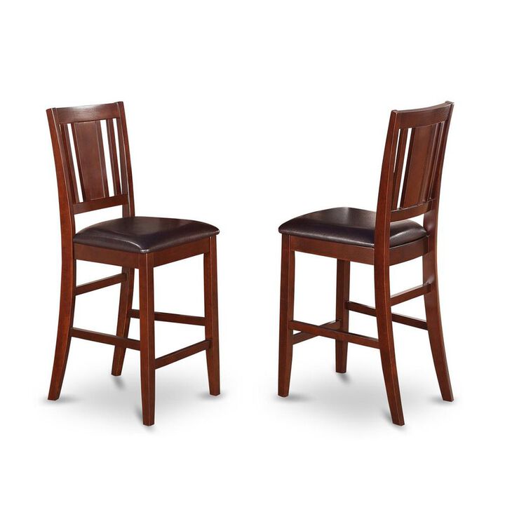 East West Furniture Buckland  Counter  Height  Dining  Chair  with  Leather  Uphostered  Seat  in  Mahogany  Finish,  Set  of  2