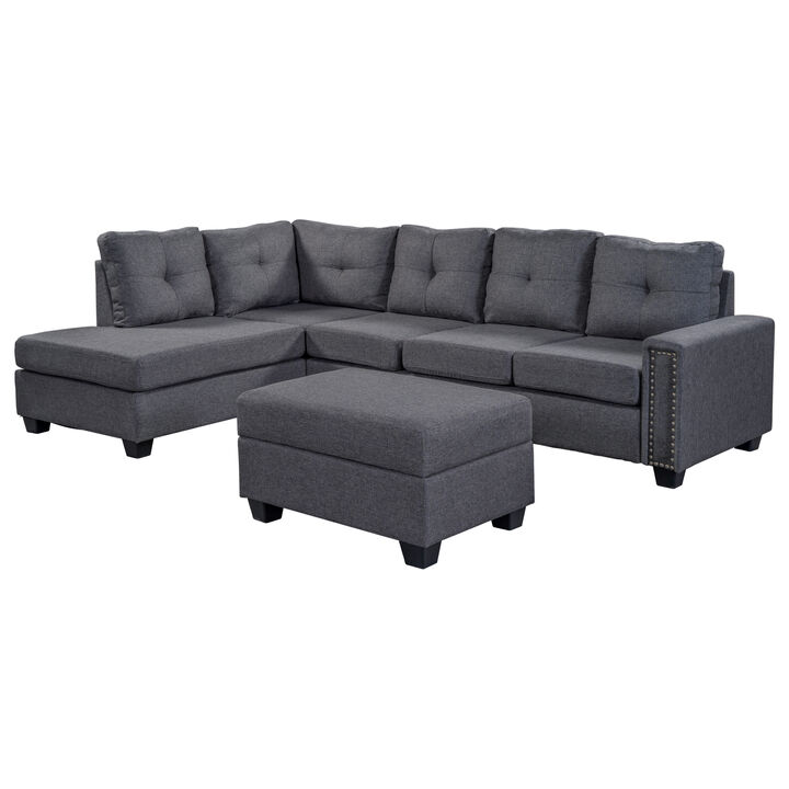 L-Shaped Reversible Sectional Sofa with Storage Ottoman