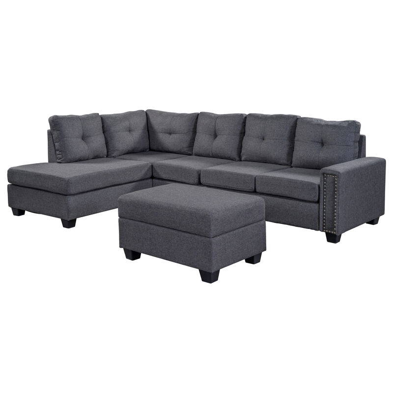 L-Shaped Reversible Sectional Sofa with Storage Ottoman