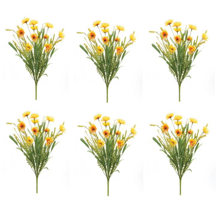 Mixed Daisy Artificial Flower Bush for Bright Home Décor and Floral Arrangements (Set of 6)