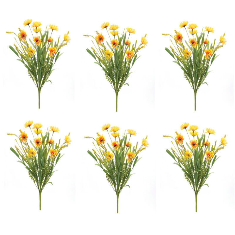 Mixed Daisy Artificial Flower Bush for Bright Home Décor and Floral Arrangements (Set of 6)