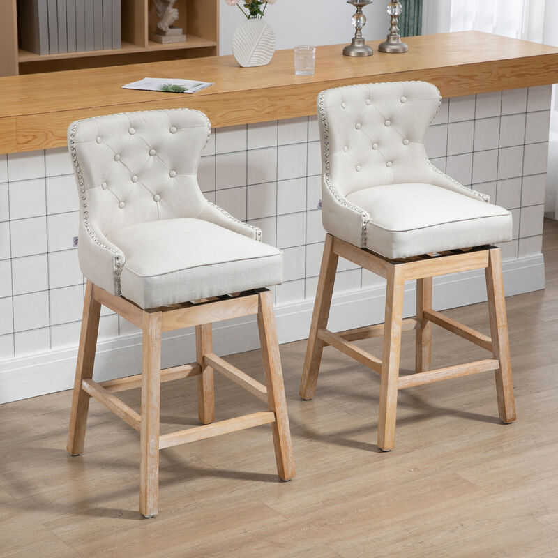 Cream Fabric Bar Stools, 180 Swivel, 30" Set of 2