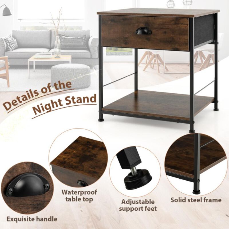 Hivvago Brown 2-Tier Nightstand with Open Shelving for Living Room and Bedroom - Set of 2