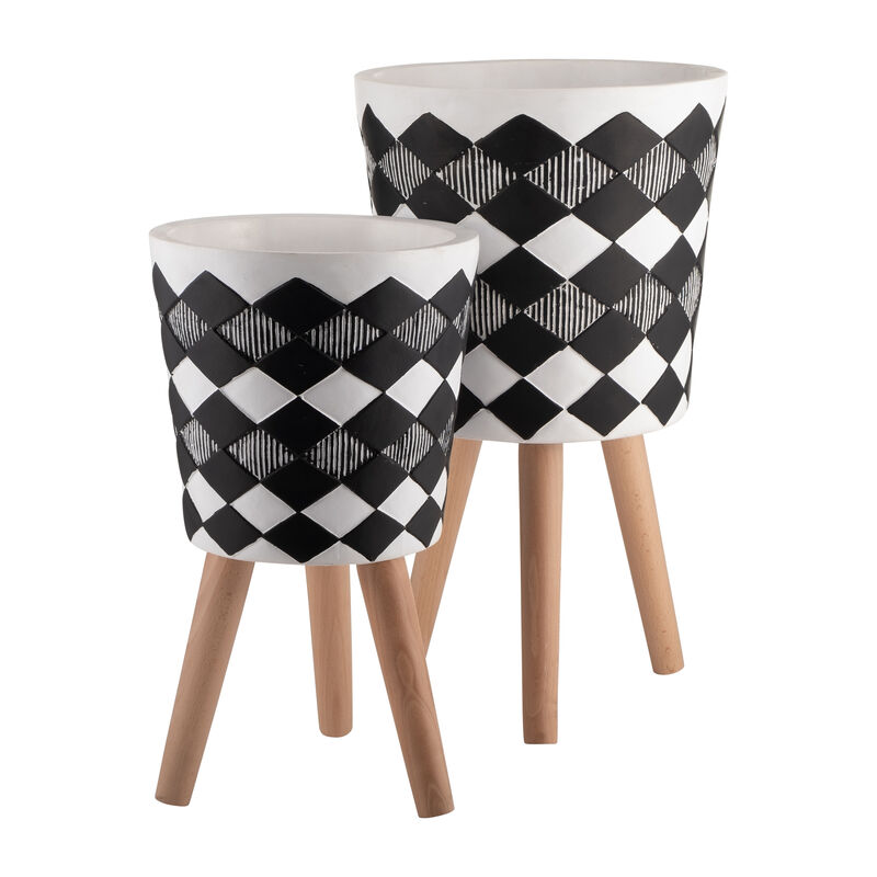 Diamond Planter with Wood Legs, Black