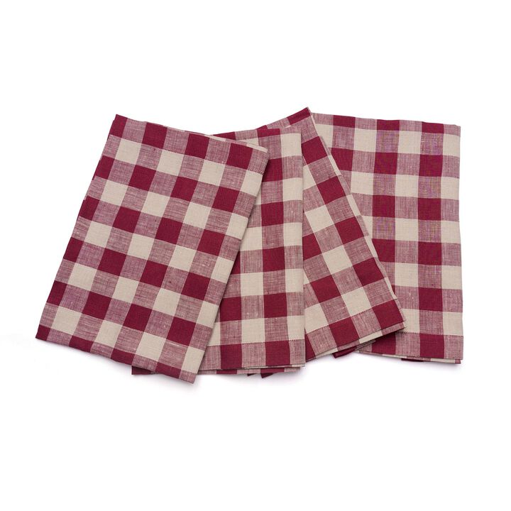 Solino Home 100% Pure Linen Cloth Napkins 20 x 20 Inch Set of 4 Dinner Napkins | Morgan Check