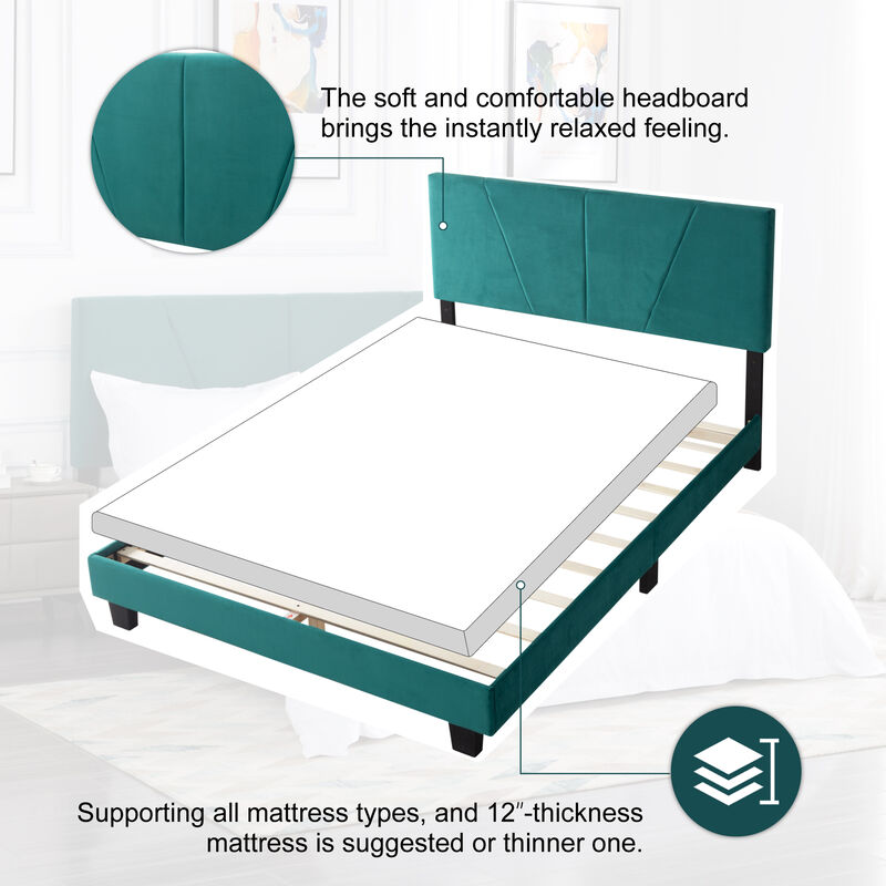 Wood Frame Queen Upholstered Platform Bed